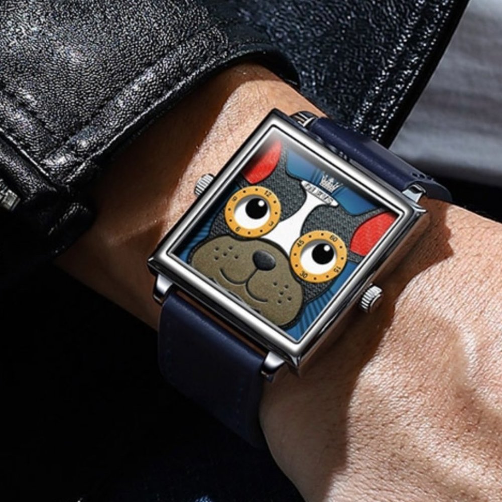 New with tags! Unique watch French Bulldog animated eyes leather band - Picture 4 of 6